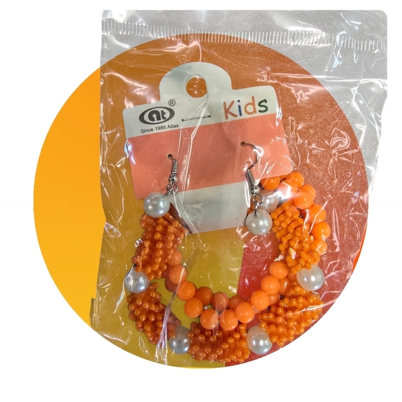 Vibrant Orange Kids Bracelet with Pearls - Picture 1 of 1